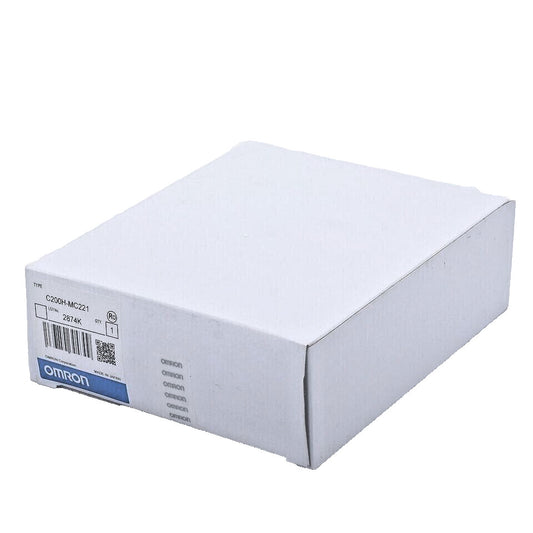 Omron C200H-MC221 PLC Module in box, showing product details.  Fast shipping.
