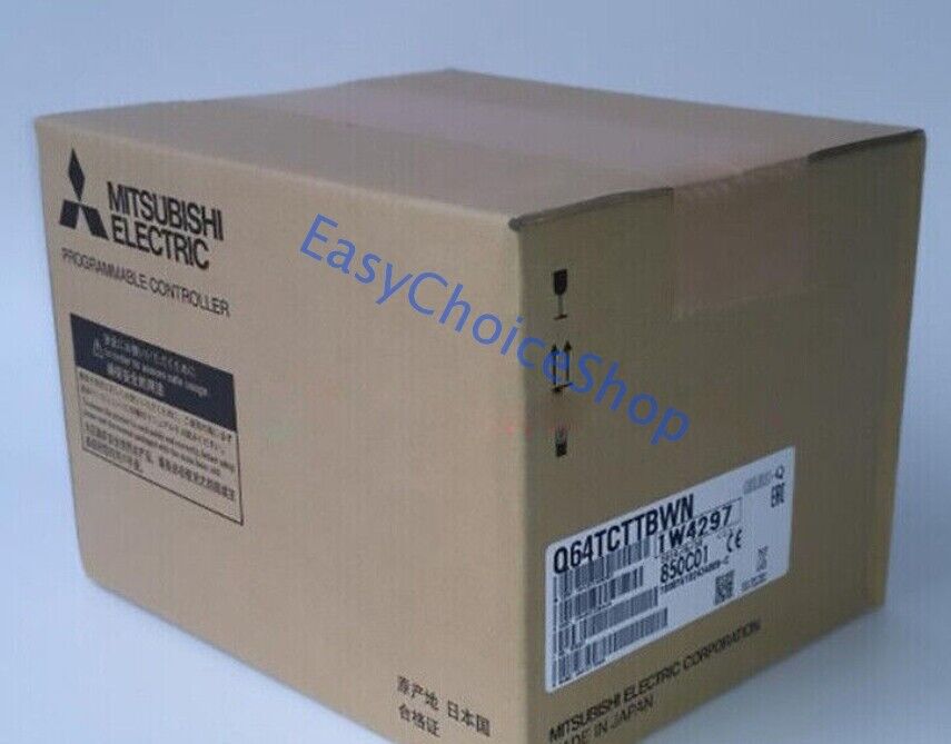 Mitsubishi Q64TCTTBWN programmable controller box. Product label and model information.