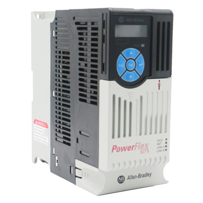 Allen-Bradley PowerFlex 527 AC Drive 480V PLC Module, white and black with control panel