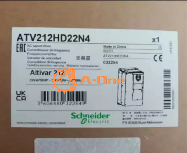 Schneider Electric ATV212HD22N4 variable frequency drive (VFD) label, industrial automation part.