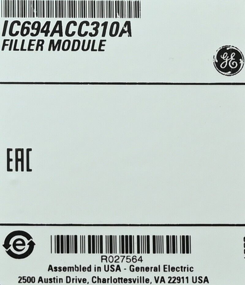 IC694ACC310A Filler Module by General Electric. A PLC accessory for industrial automation, assembled in the USA.