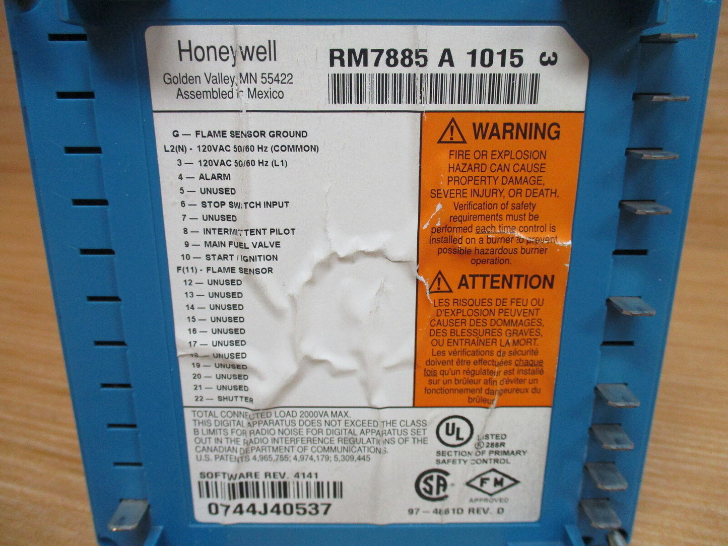 Honeywell RM7885A-1015 Burner Control RM7885A1015