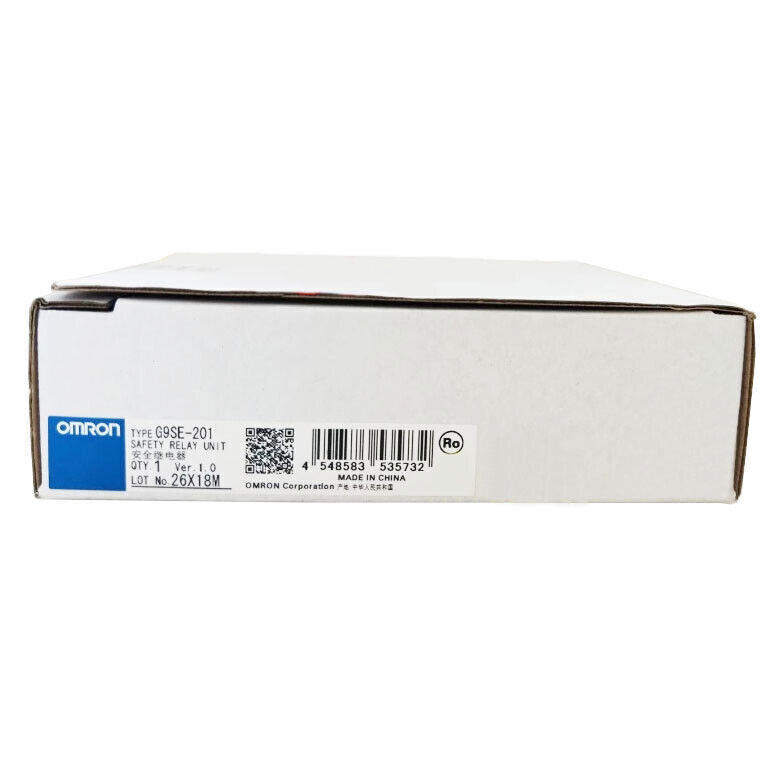 Omron G9SE-201 Safety Relay Unit in box. New Omron PLC module for industrial automation.