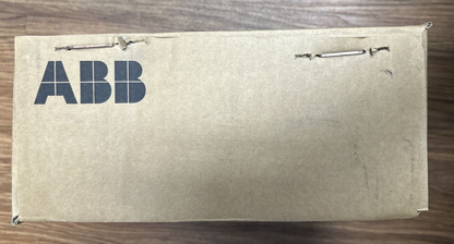 ABB product packaging box, brown cardboard box with staples. ABB logo on the box.