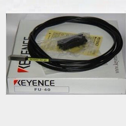Keyence FU-40 Reflective Fiber Optic Sensor with black cable, product packaging.