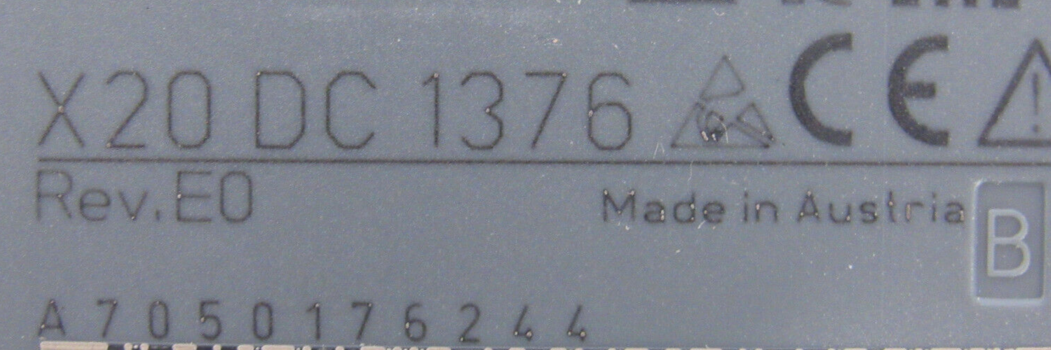 B&R X20 DC 1376 Controller Module Details: Rev. E0, Made in Austria, CE Mark, Industrial Automation Part