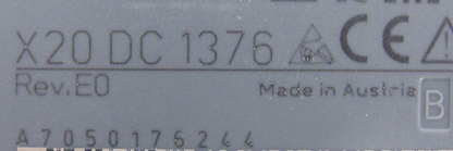 B&R X20 DC 1376 Controller Module Details: Rev. E0, Made in Austria, CE Mark, Industrial Automation Part