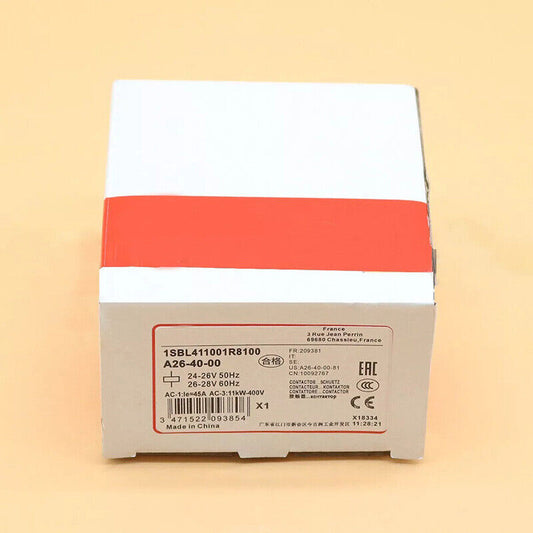 ABB A26-40-00 Contactor product box, details include specifications and certifications, made in China.