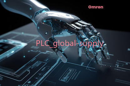 Omron PLC global supply, futuristic robotic hand on circuit board background