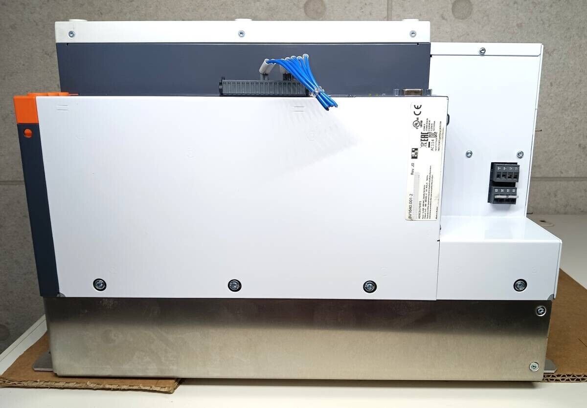 B&R ACOPOS 1640 Servo Drive side view. White metal housing, connectors, and label: 8V1640.001-2 REV.JO.