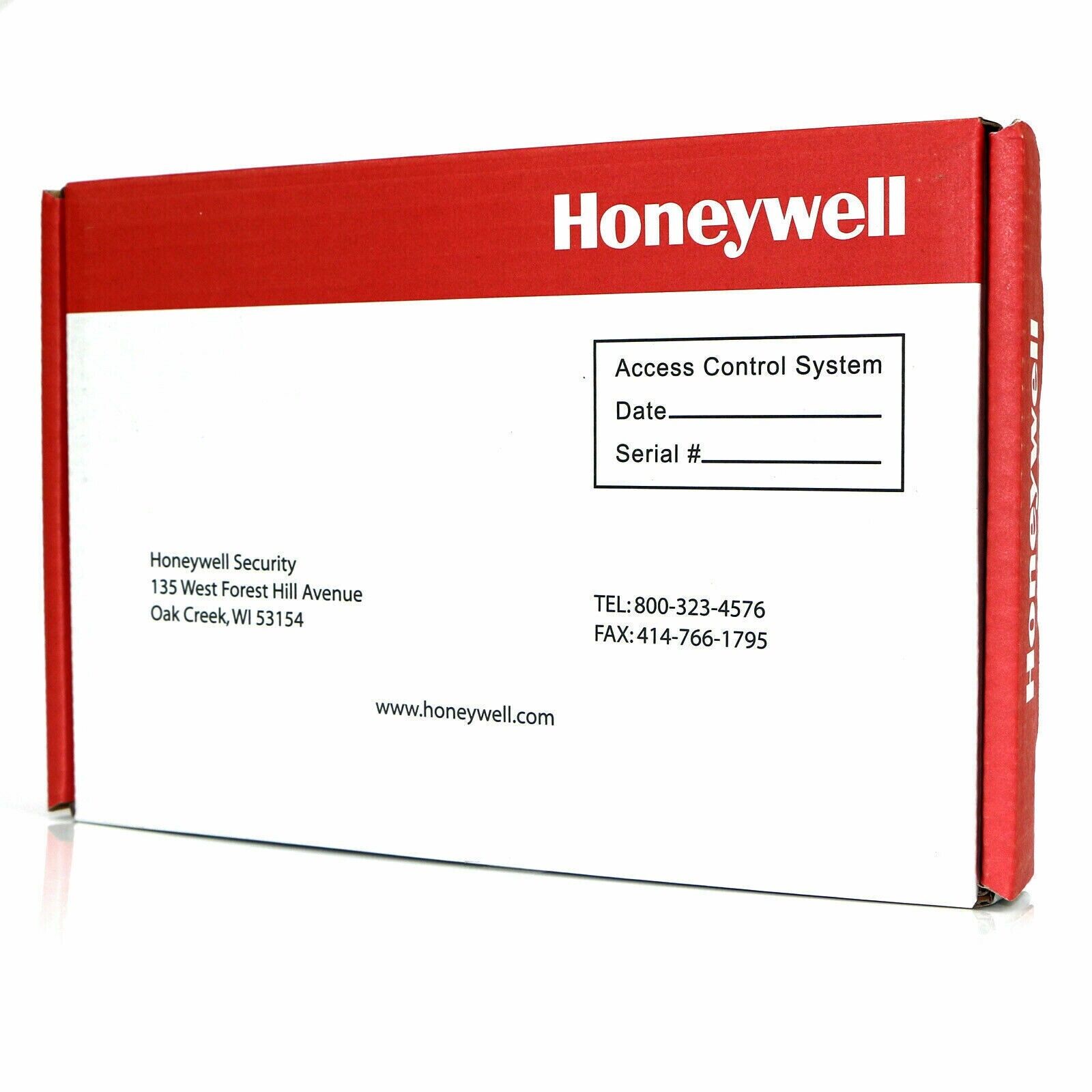 Honeywell Access Control System box. Contains product information, Honeywell Security details, and contact info.