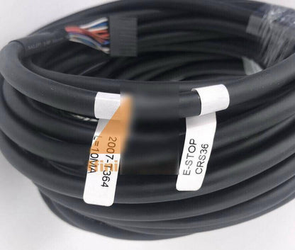 FANUC A660-2007-T364 teach pendant cable. Black cable with connector, E-STOP CRS36 and 10M label. Industrial automation part.