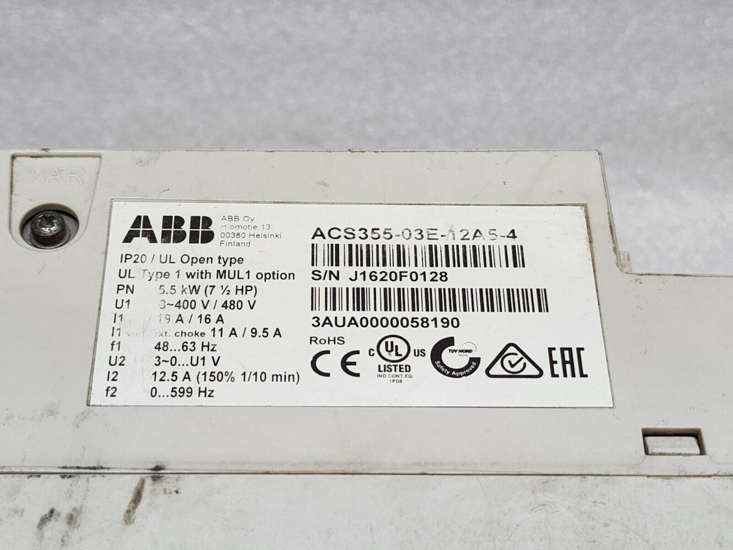 Drive | ABB | ACS355-03E-12A5-4 AC Guida 3AUA0000058190 5.5kW 7.5HP