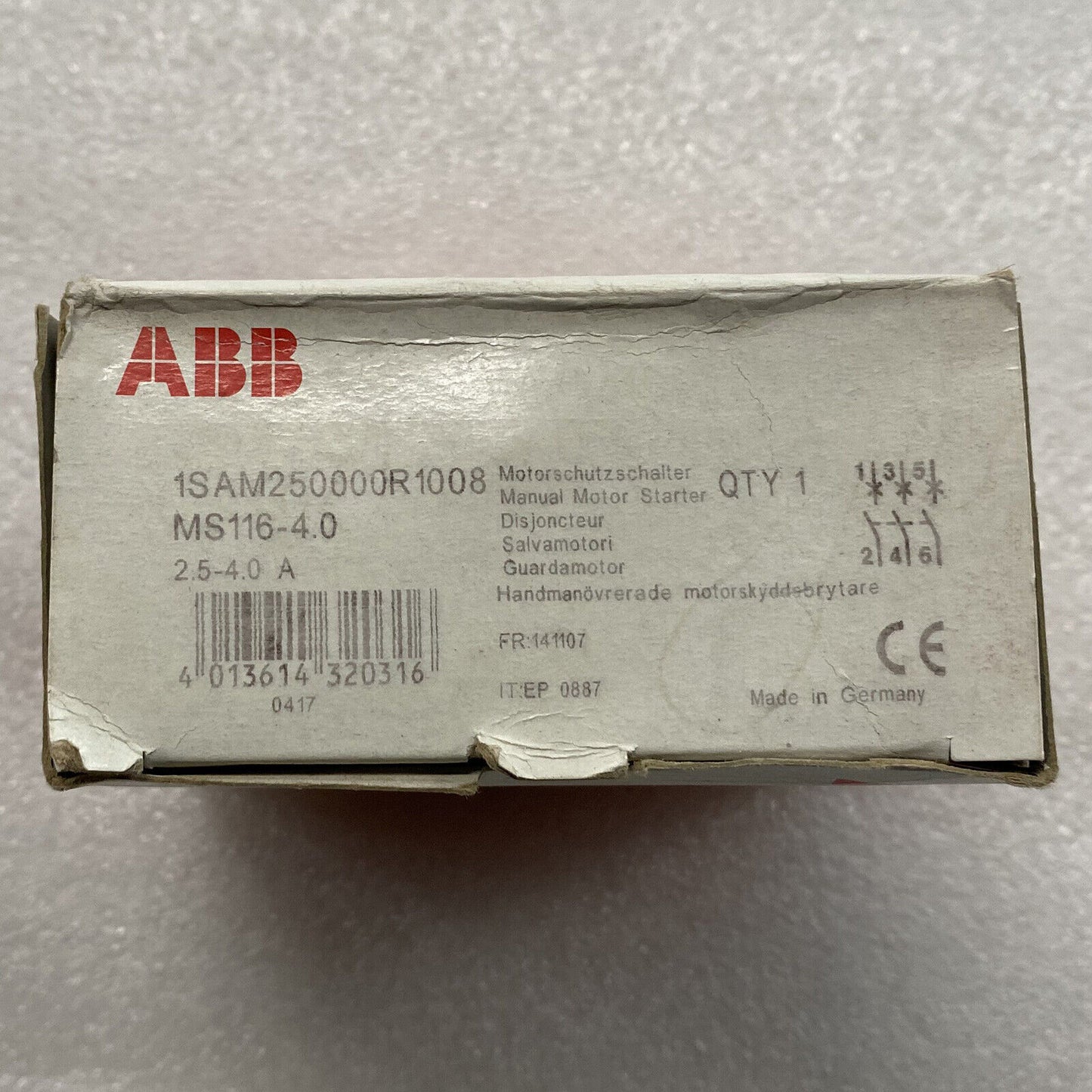 ABB MS116-4.0 Motor Starter, 2.5-4.0A, New In Box, Industrial Automation Part, Made in Germany