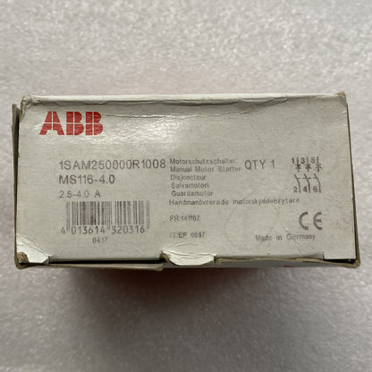 ABB MS116-4.0 Motor Starter, 2.5-4.0A, New In Box, Industrial Automation Part, Made in Germany