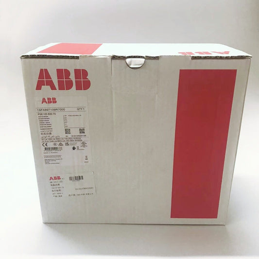 ABB PSE105-600-70 Soft Starter in packaging, product details visible.