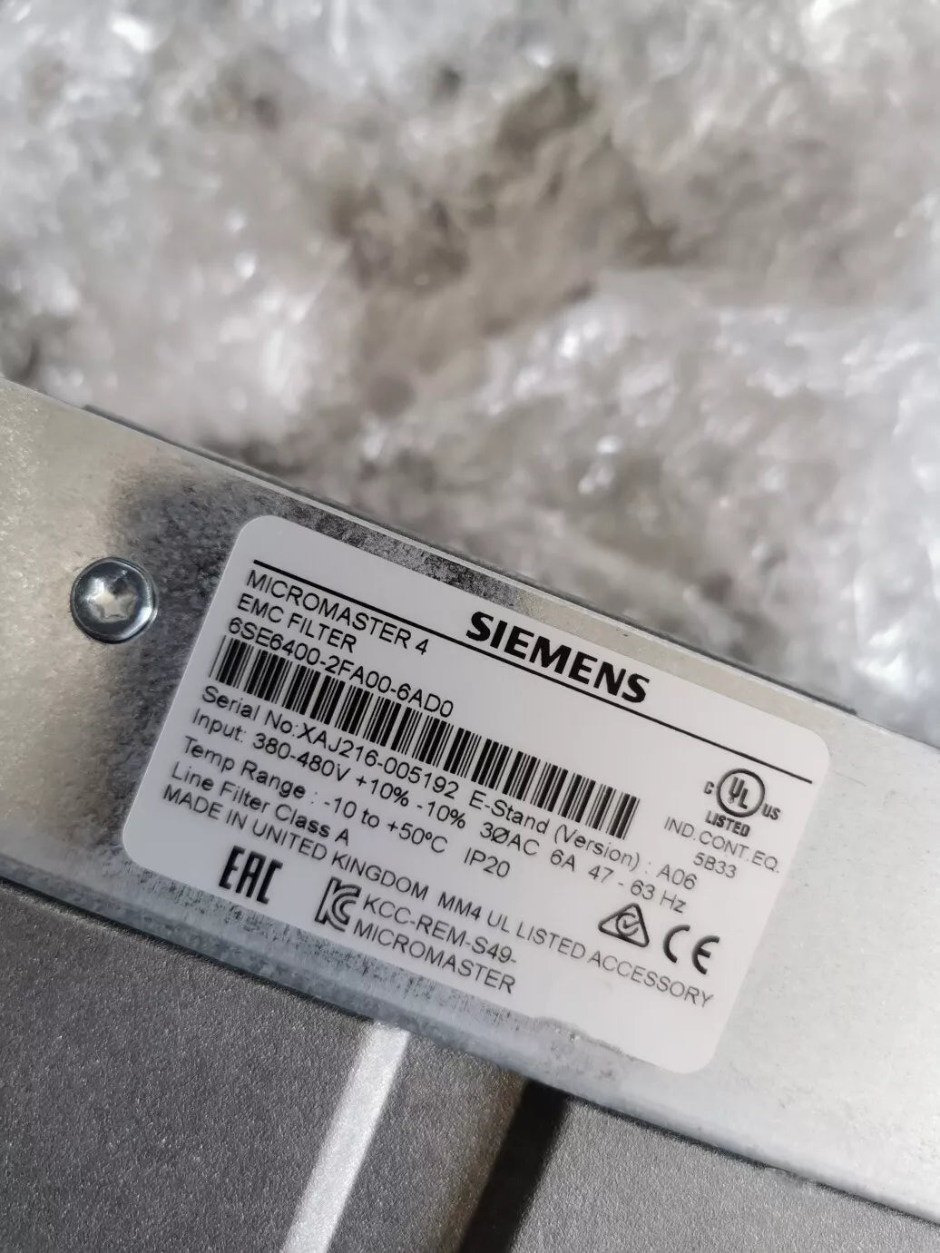 Siemens MICROMASTER 4 EMC Filter 6SE6400-2FA00-6AD0, industrial automation part, Made in UK