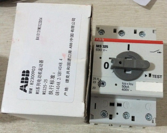 ABB MS325-25 Manual Motor Starter, grey control dial with white box, PLC automation component