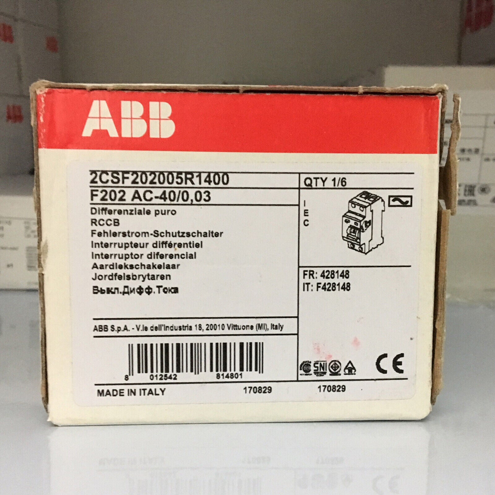 ABB F202 AC-40/0.03 residual current protector in box, Made in Italy, PLC module