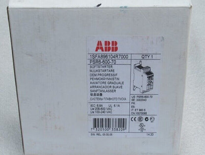 ABB PSR6-600-70 Soft Starter box, industrial automation part, 1SFA896104R7000 product packaging