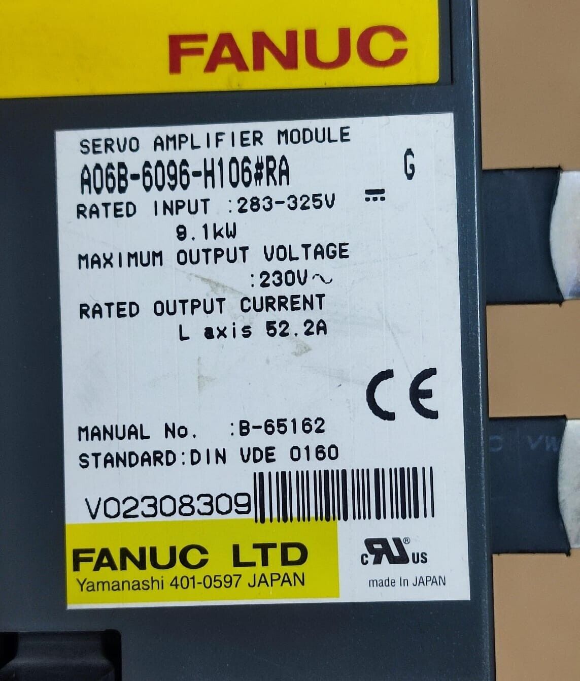 FANUC A06B-6096-H106#RA Servo Amplifier Module, product details, close-up.