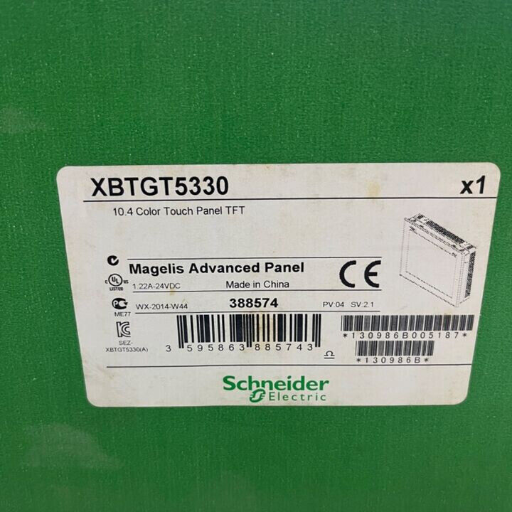 Schneider Electric XBTGT5330 10.4-inch Touchscreen Magelis Advanced Panel label, CE certified.