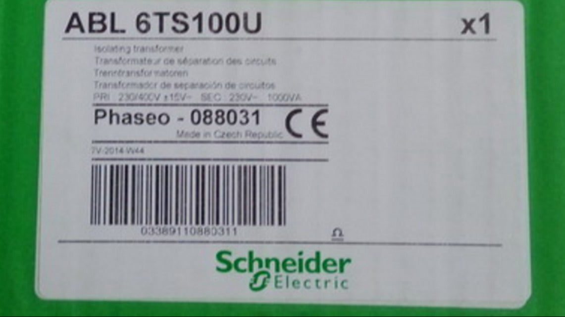 Schneider Electric ABL6TS100U isolation transformer label, industrial electrical component