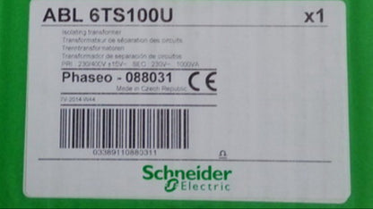 Schneider Electric ABL6TS100U isolation transformer label, industrial electrical component