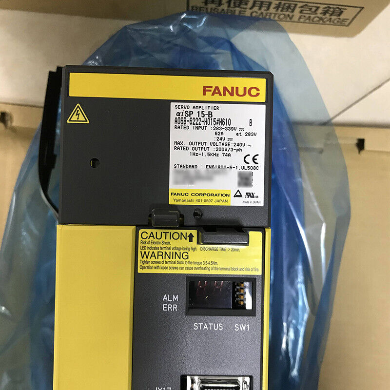 FANUC A06B-6222-H015#H610 Servo Amplifier, Industrial Automation Part with warning labels and specifications.