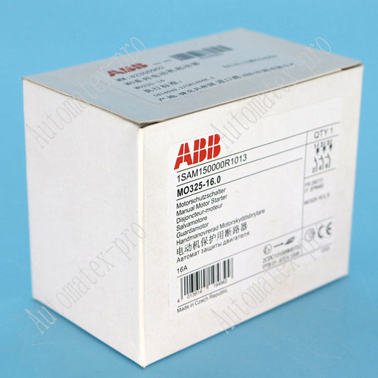 ABB MO325-16.0 Motor Protection Circuit Breaker on white box, industrial automation parts