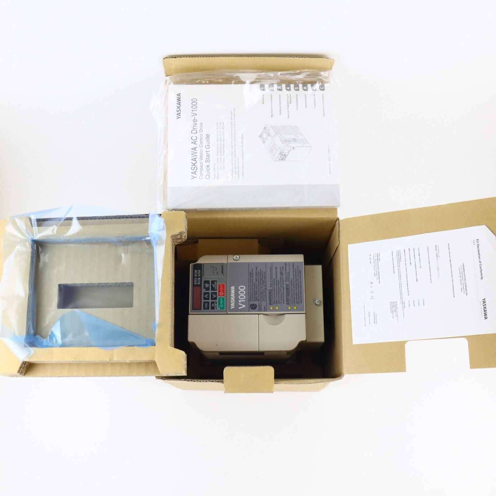YASKAWA V1000 AC Drive, model CIMR-VU4A0007FAA, new industrial automation part, with documentation.