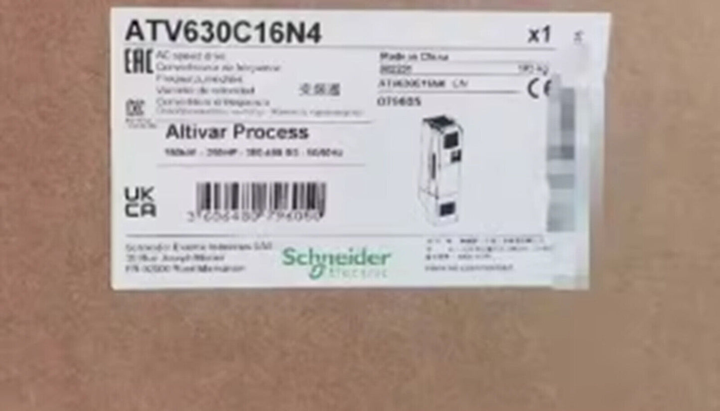 Schneider Electric ATV630C16N4 VFD label, industrial automation equipment.