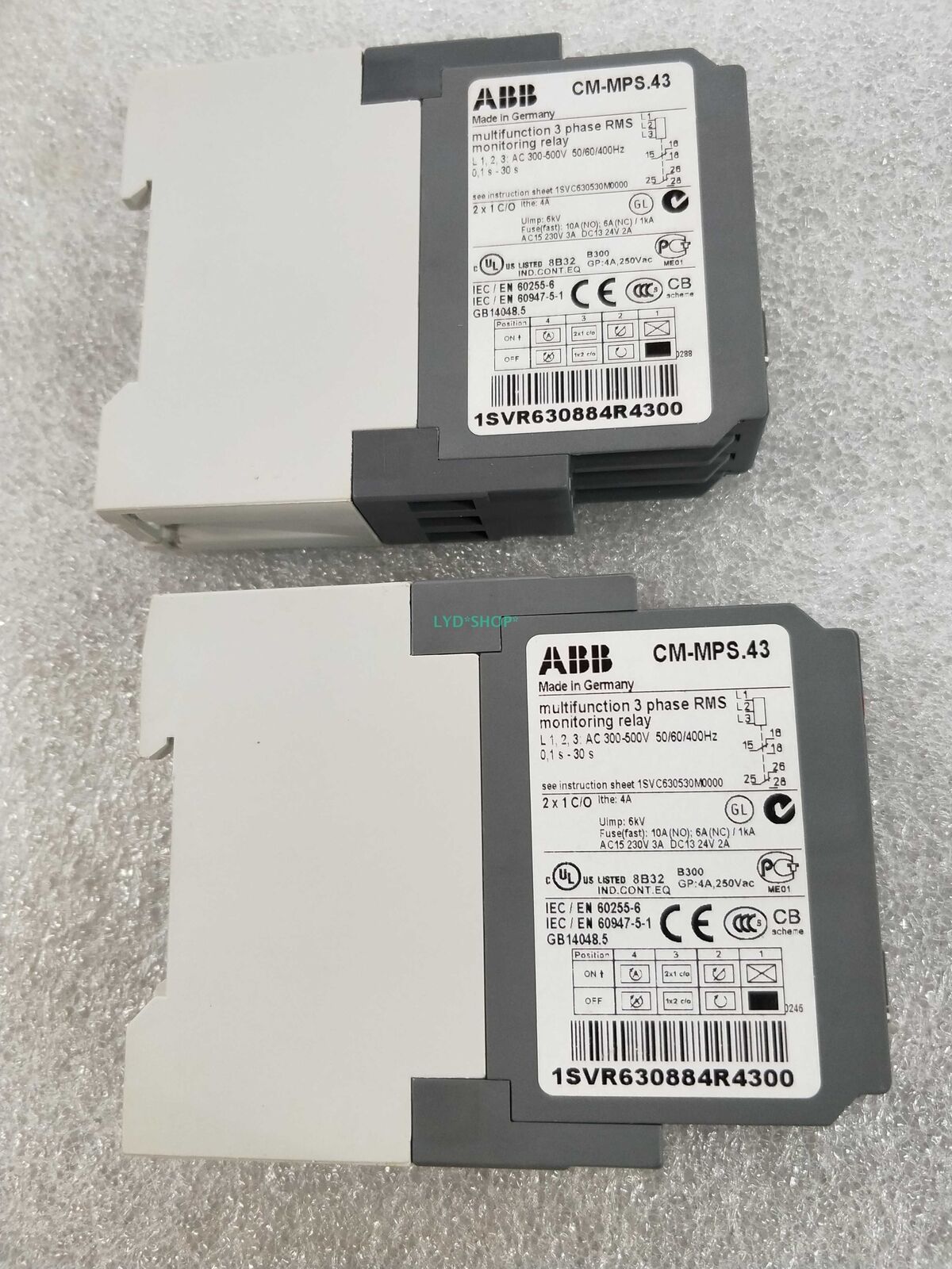 ABB CM-MPS.43 multifunction 3-phase RMS monitoring relay, 1SVR630884R4300 PLC component, Made in Germany, new in box