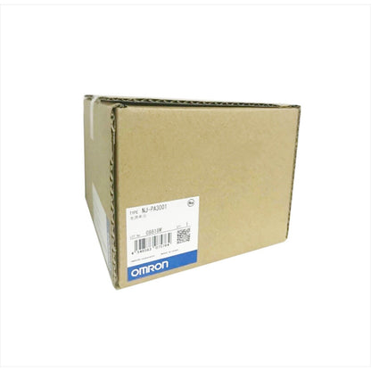 New Omron NJ-PA3001 power supply unit in box. Product label visible. Industrial automation part.