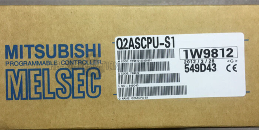 Mitsubishi Q2ASCPU-S1 CPU Equipment, MELSEC Series. Featuring part number 1W9812, ideal for industrial automation. 549D43.