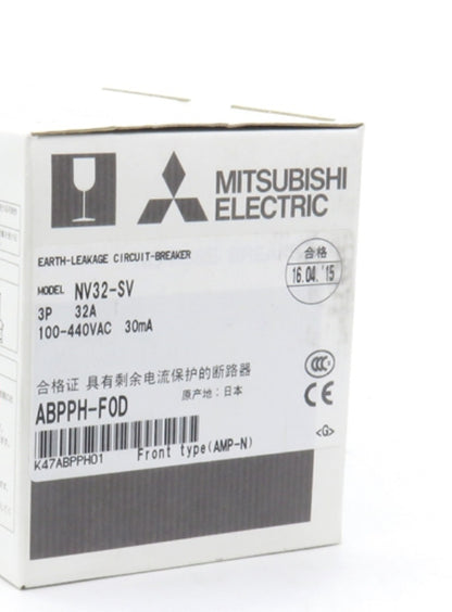 Mitsubishi NV32-SV 3P 32A earth leakage circuit breaker for industrial automation.