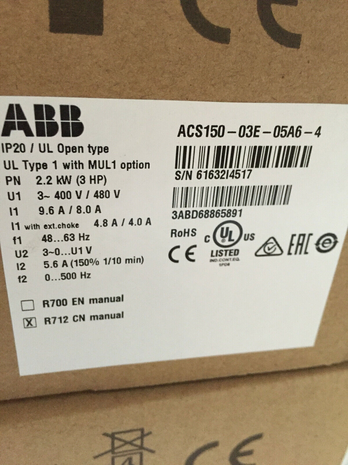 ONE NEW ABB ACS150-03E-05A6-4 2.2KW Inverter Expedited Shipping