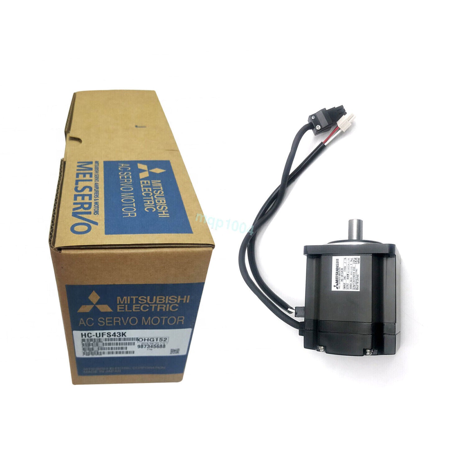 Mitsubishi HC-UFS43K AC Servo Motor, industrial automation equipment, in box with cables