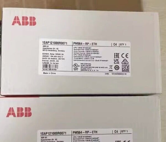 ABB PM564-RP-ETH Module, white box, product label showing details and specifications.