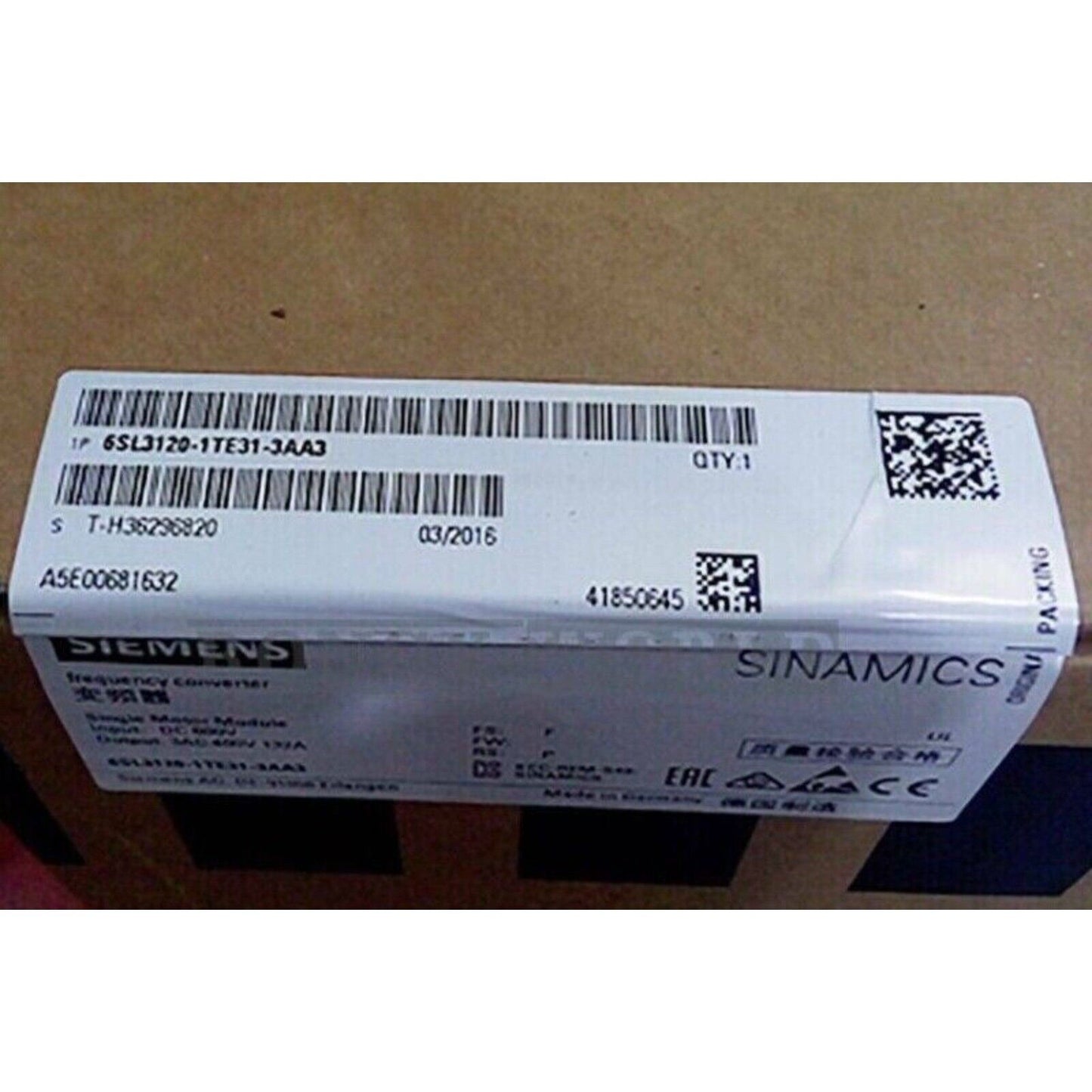Siemens SINAMICS S120 drive system module 6SL3120-1TE31-3AA3, industrial automation part.