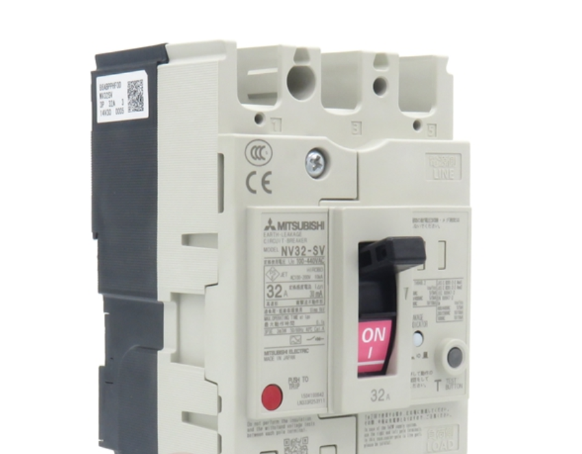 Mitsubishi NV32-SV 3P 32A circuit breaker with 'ON' indicator, industrial automation part.