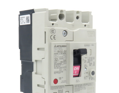 Mitsubishi NV32-SV 3P 32A circuit breaker with 'ON' indicator, industrial automation part.