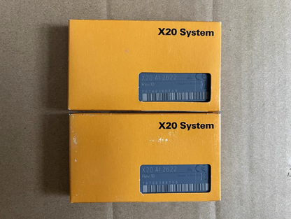 B&R X20 AI 2622 analog input module packaging, top view, with 'X20 System' printed, industrial automation part.