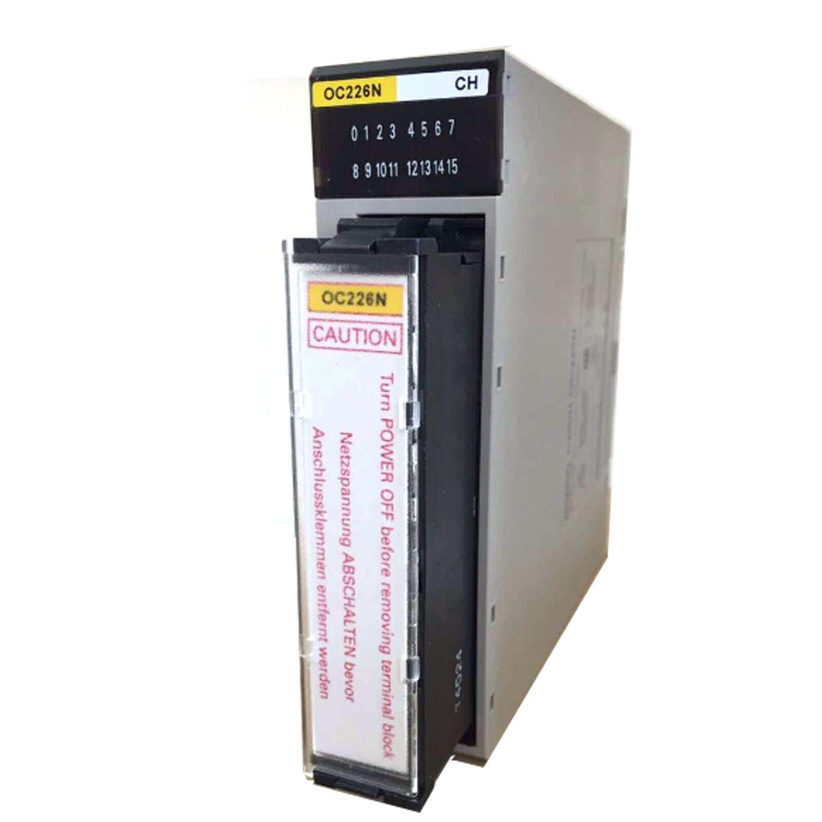 Omron C200H-OC226N PLC module with caution label, industrial automation component.