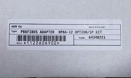 ABB NPBA-12 Profibus Adapter label, Made in Finland, Code 64348221.