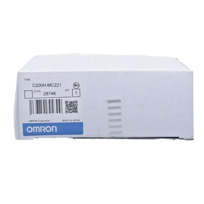 Omron C200H-MC221 PLC Module box, Made in Japan, featuring product details and OMRON logo.