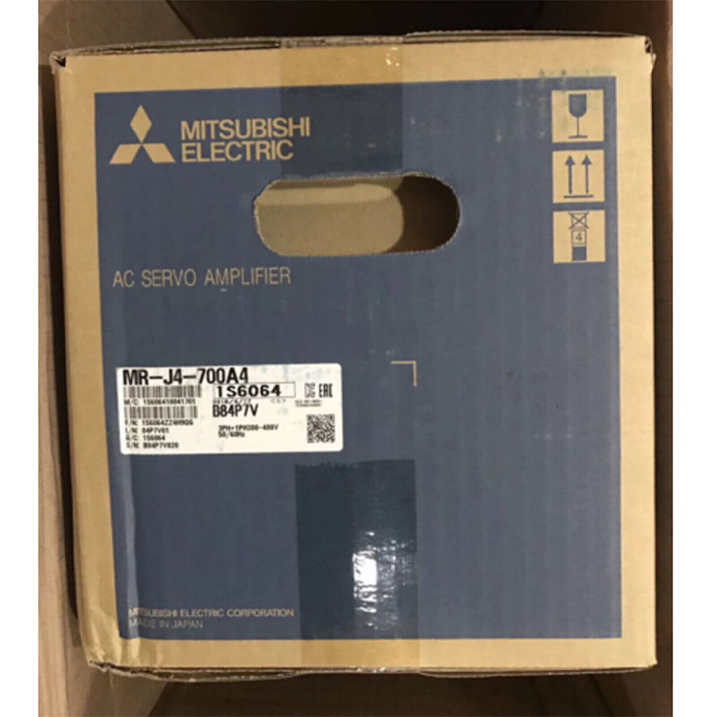 Mitsubishi MR-J4-700A4 AC Servo Amplifier, original packaging, DHL shipping, view from above.