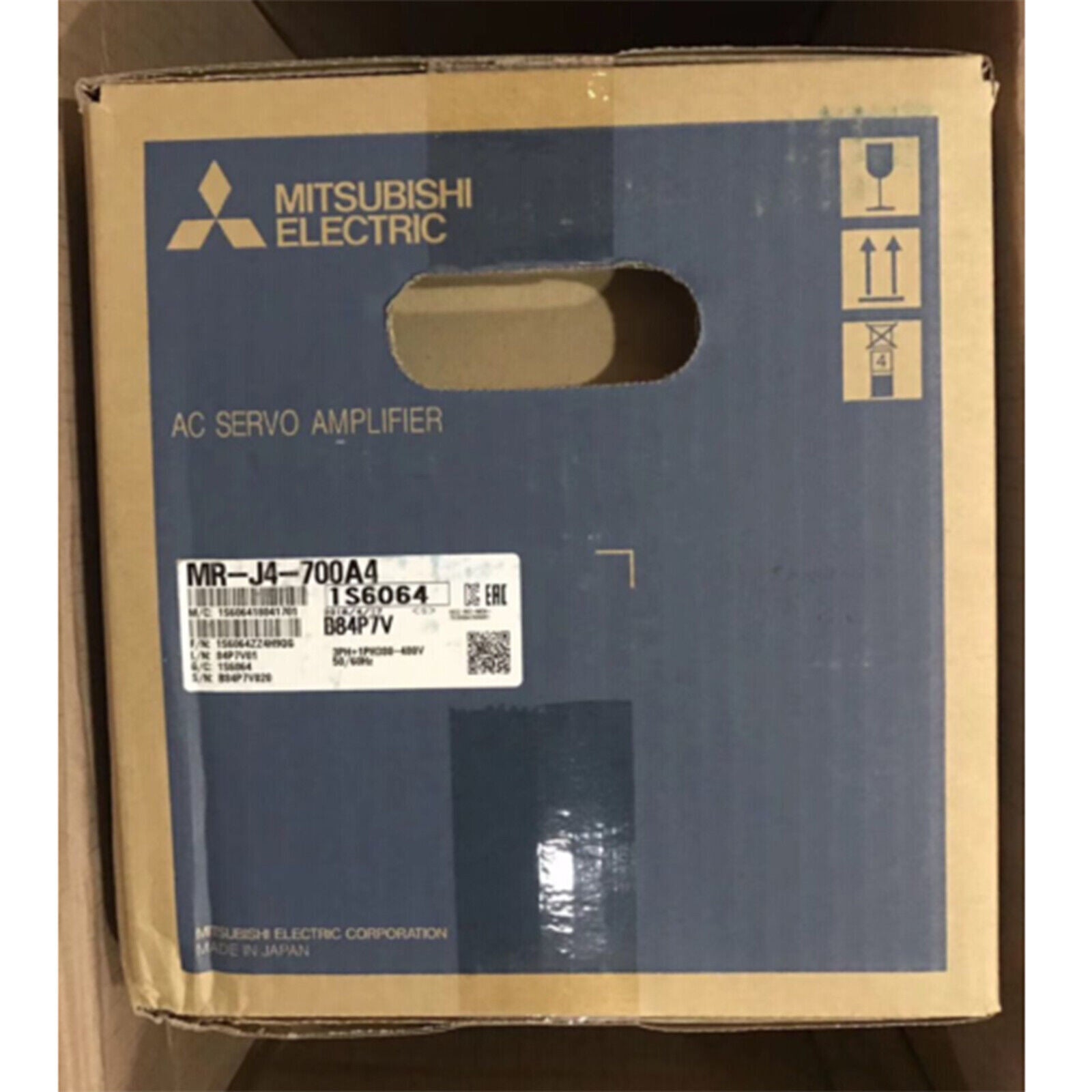 Mitsubishi MR-J4-700A4 AC Servo Amplifier, original packaging, DHL shipping, view from above.