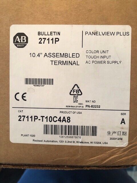 Allen-Bradley 2711P-T10C4A8 PanelView Plus 10.4" Terminal, New in Box, Product of USA.