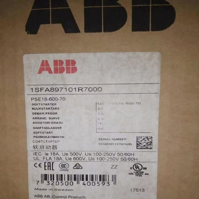 ABB PSE18-600-70 Soft Starter. Industrial automation part, new in box.  1SFA897101R7000. Made in Sweden.